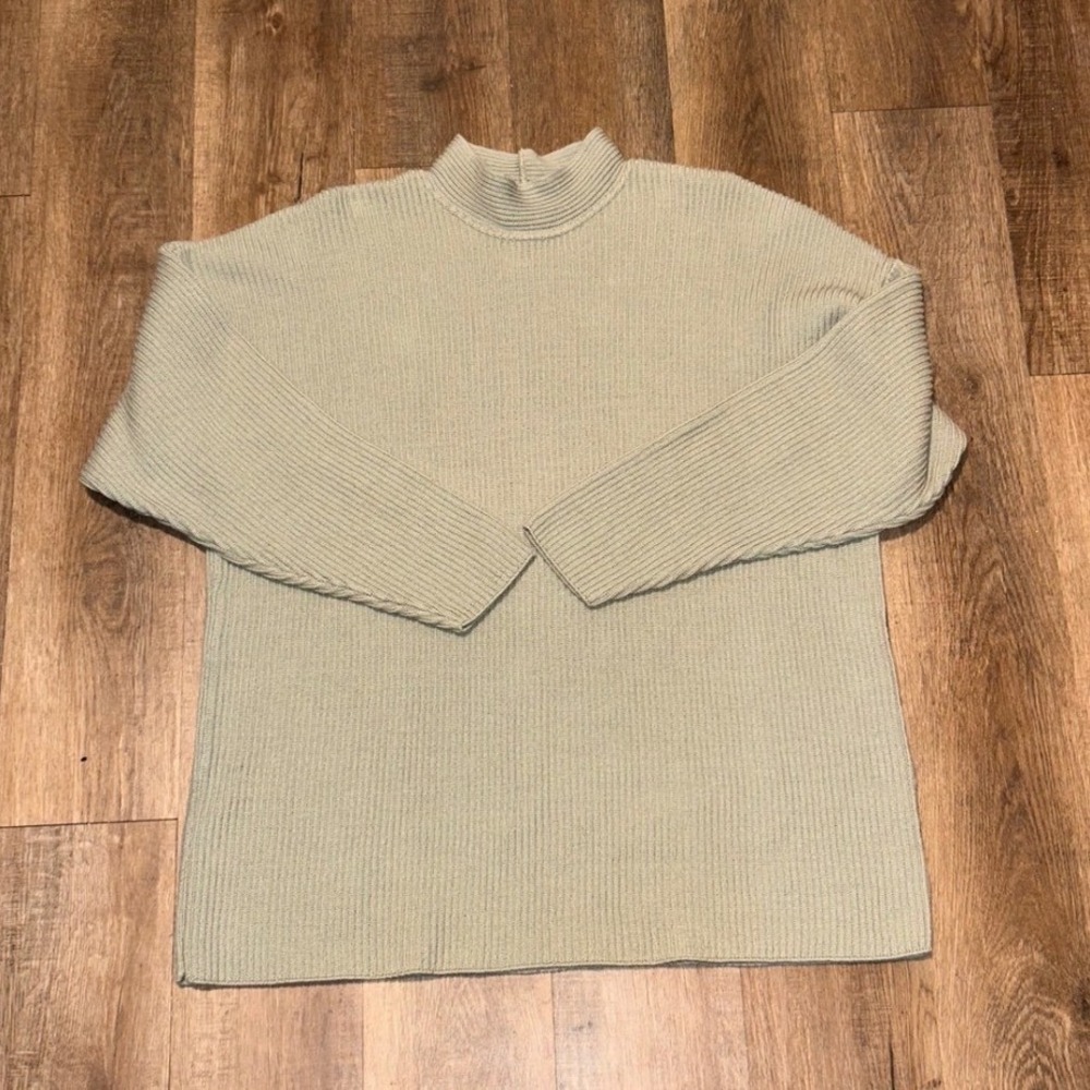 Avalin Cottagecore Ribbed Knit Cotton Sweater Sage Green Made in USA OSFA 4002